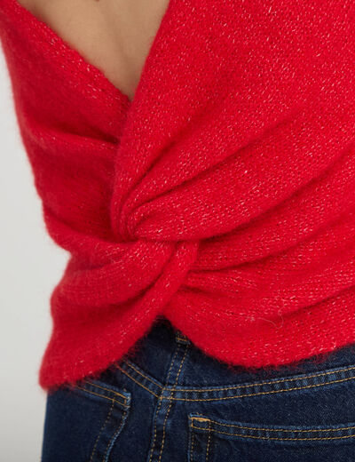 Pull d&eacute;collet&eacute; dos rouge femme