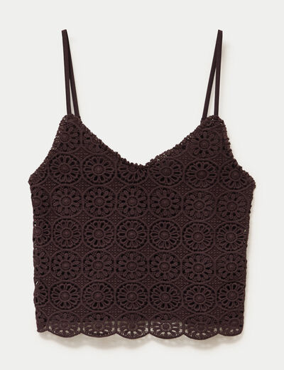 D&eacute;bardeur d&eacute;collet&eacute; aspect dentelle marron fonc&eacute; femme