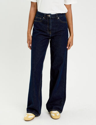 Jeans wide leg taille haute denim blue black femme