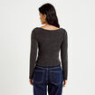 Top cintr&eacute; col bateau manches longues gris fonc&eacute; femme