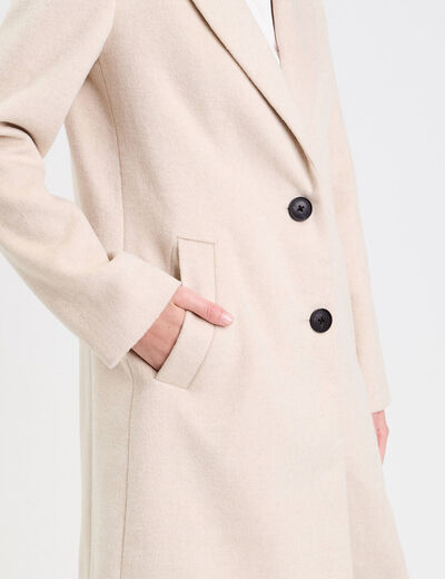 Manteau long boutonn&eacute; beige femme