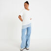 Jean wide leg broderie taille haute bleu femme