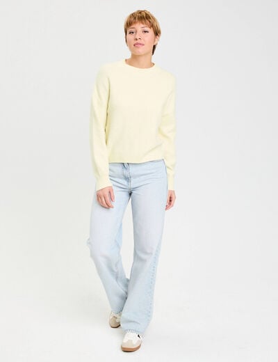 Pull col rond jaune clair femme