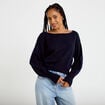 Pull oversize col bateau manches longues bleu marine femme