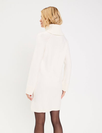 Robe pull col roul&eacute; ecru femme
