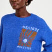 Pull ample col rond manches longues bleu electrique femme