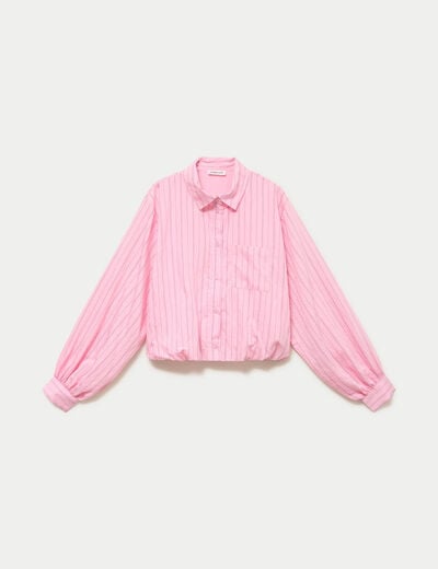 Chemise ample cropped effet boule rose femme
