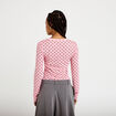 T-shirt ajust&eacute; col rond manches longues rose corail femme