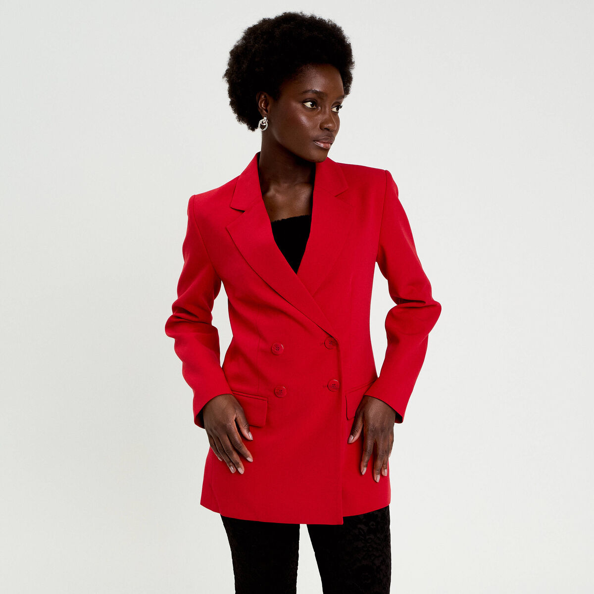 Blazer col tailleur manches longues rouge femme