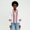 Blouse brod&eacute;e col tunisien ecru femme