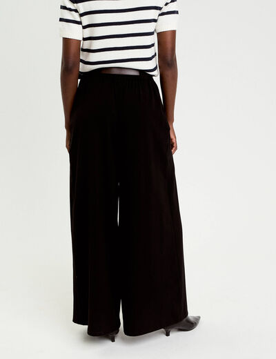 Pantalon large avec ceinture noir femme