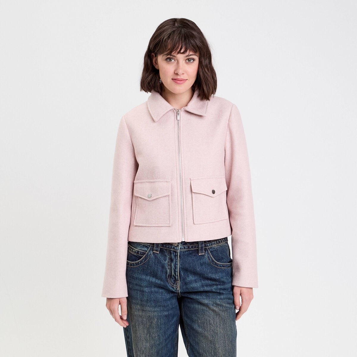 Veste zipp&eacute;e rose poudr&eacute;e femme