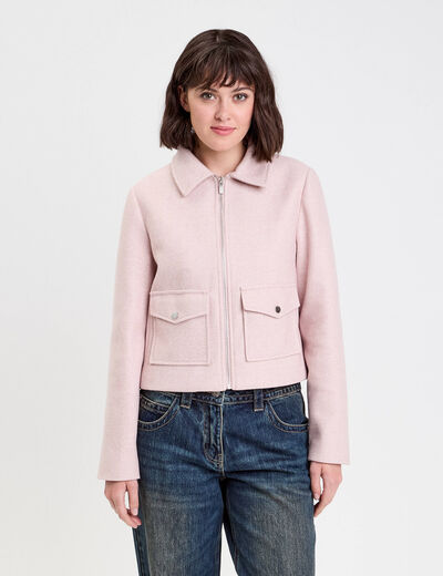 Veste zipp&eacute;e rose poudr&eacute;e femme