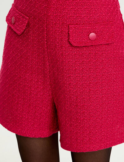 Short tweed taille haute rouge clair femme