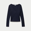 T-shirt c&ocirc;tel&eacute; ajust&eacute; manches longues bleu marine femme