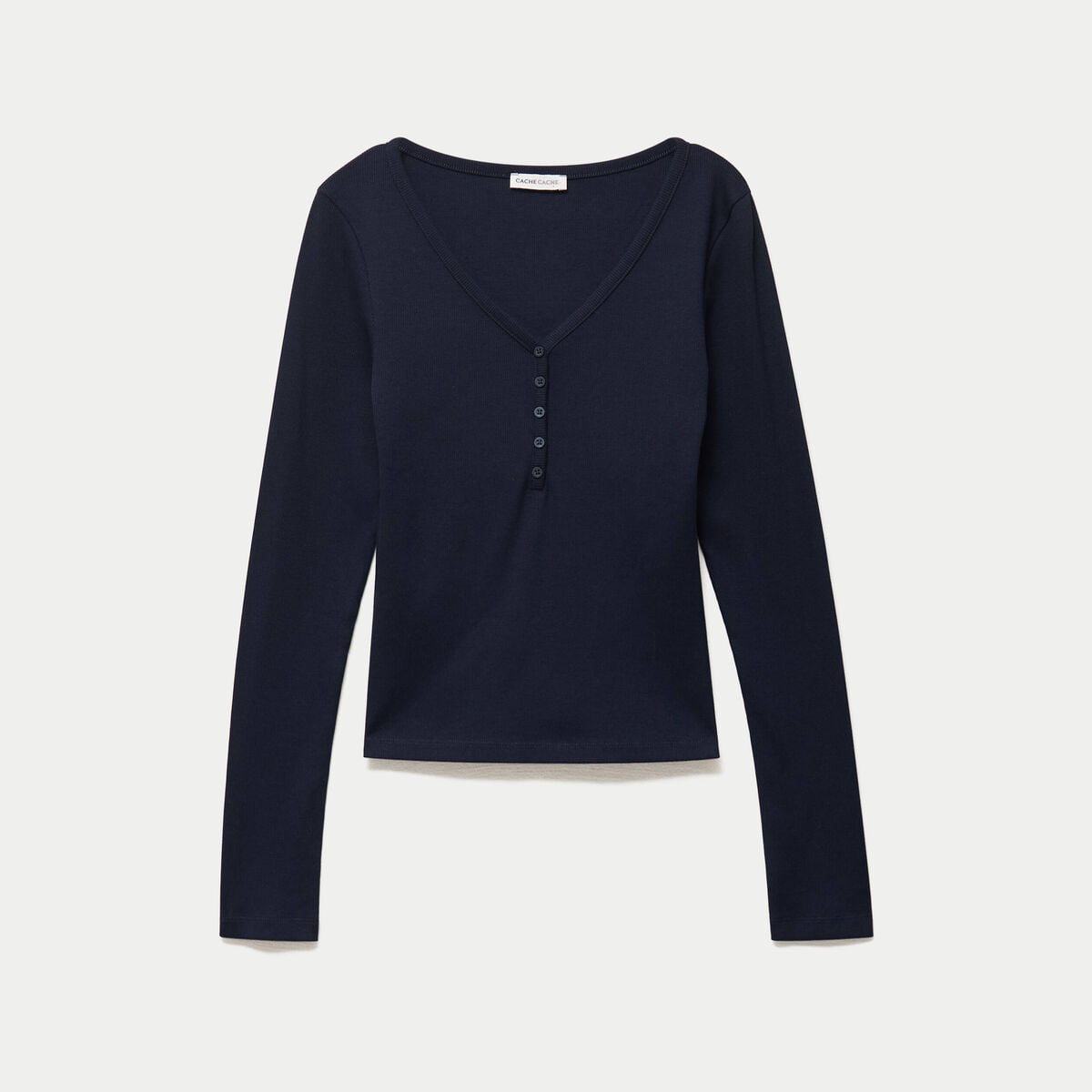 T-shirt c&ocirc;tel&eacute; ajust&eacute; manches longues bleu marine femme