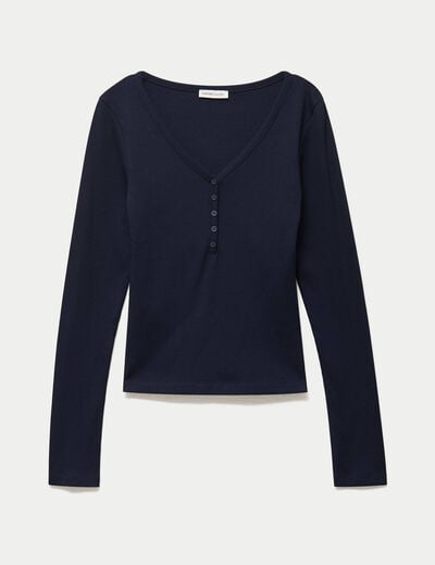 T-shirt c&ocirc;tel&eacute; ajust&eacute; manches longues bleu marine femme