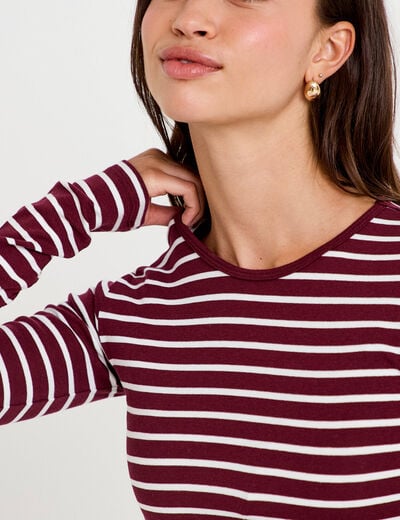 T-shirt ajust&eacute; col rond manches longues rose femme