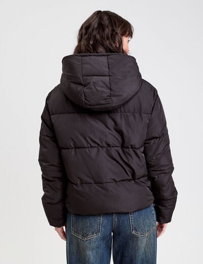 Doudoune courte bas resserr&eacute; capuche noir femme