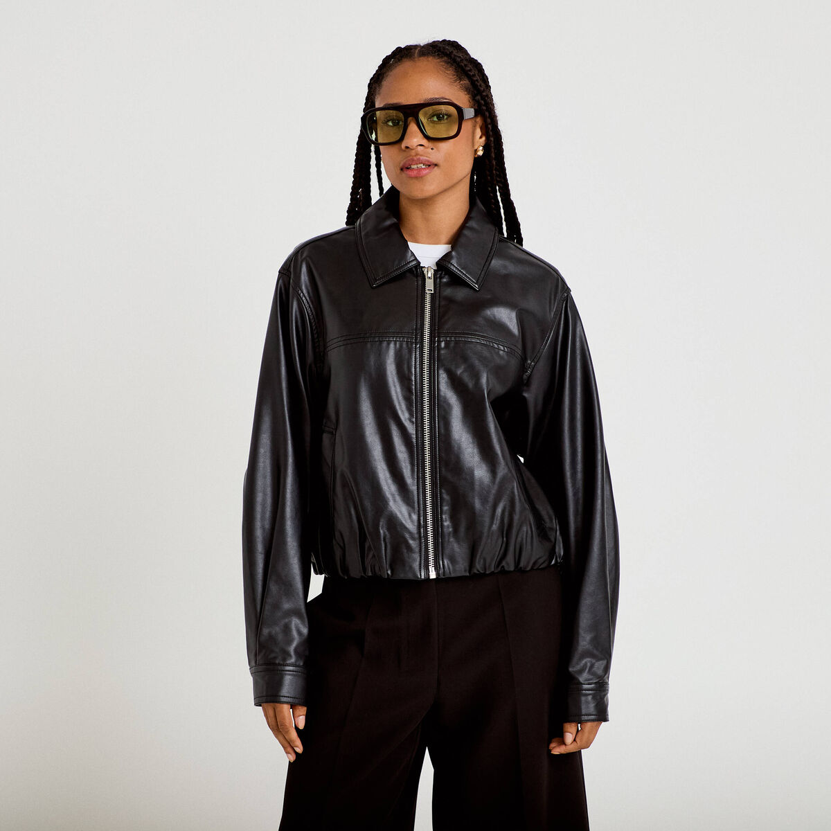 Veste effet boule manches longues noir femme