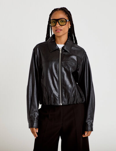 Veste effet boule manches longues noir femme