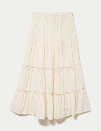 Jupe &eacute;vas&eacute;e longueur 3/4 dentelle ecru femme