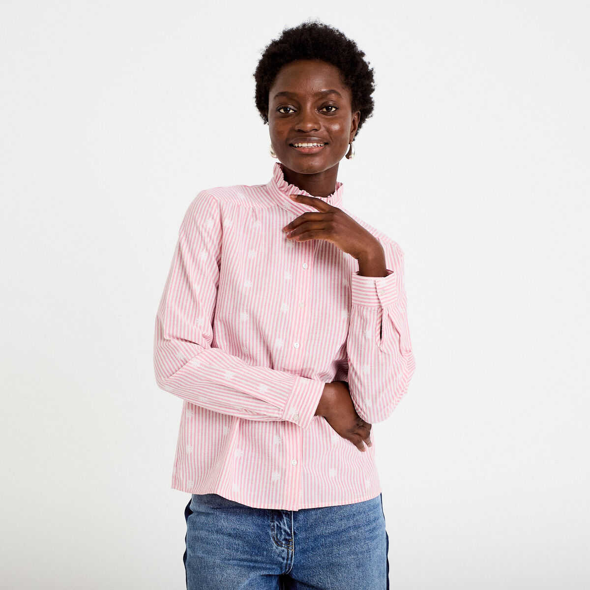 Chemise droite manches longues rouge clair femme