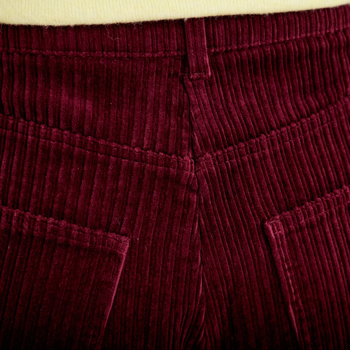 Pantalon large en velours bordeaux femme