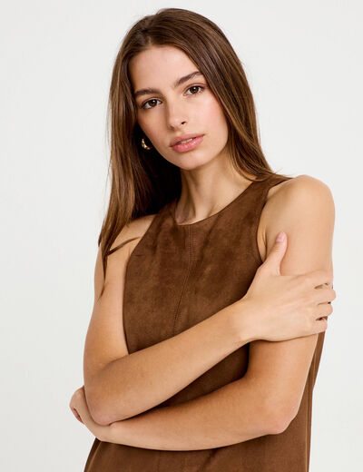Robe courte &eacute;vas&eacute;e sans manches marron femme