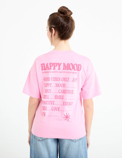 T-shirt col rond manches courtes rose corail femme