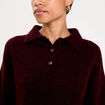 Polo manches longues col chemise violet fonc&eacute; femme