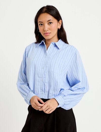 Chemise ample cropped effet boule bleu femme
