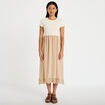 Robe longue &eacute;vas&eacute;e bi-mati&egrave;re brod&eacute;e sable femme