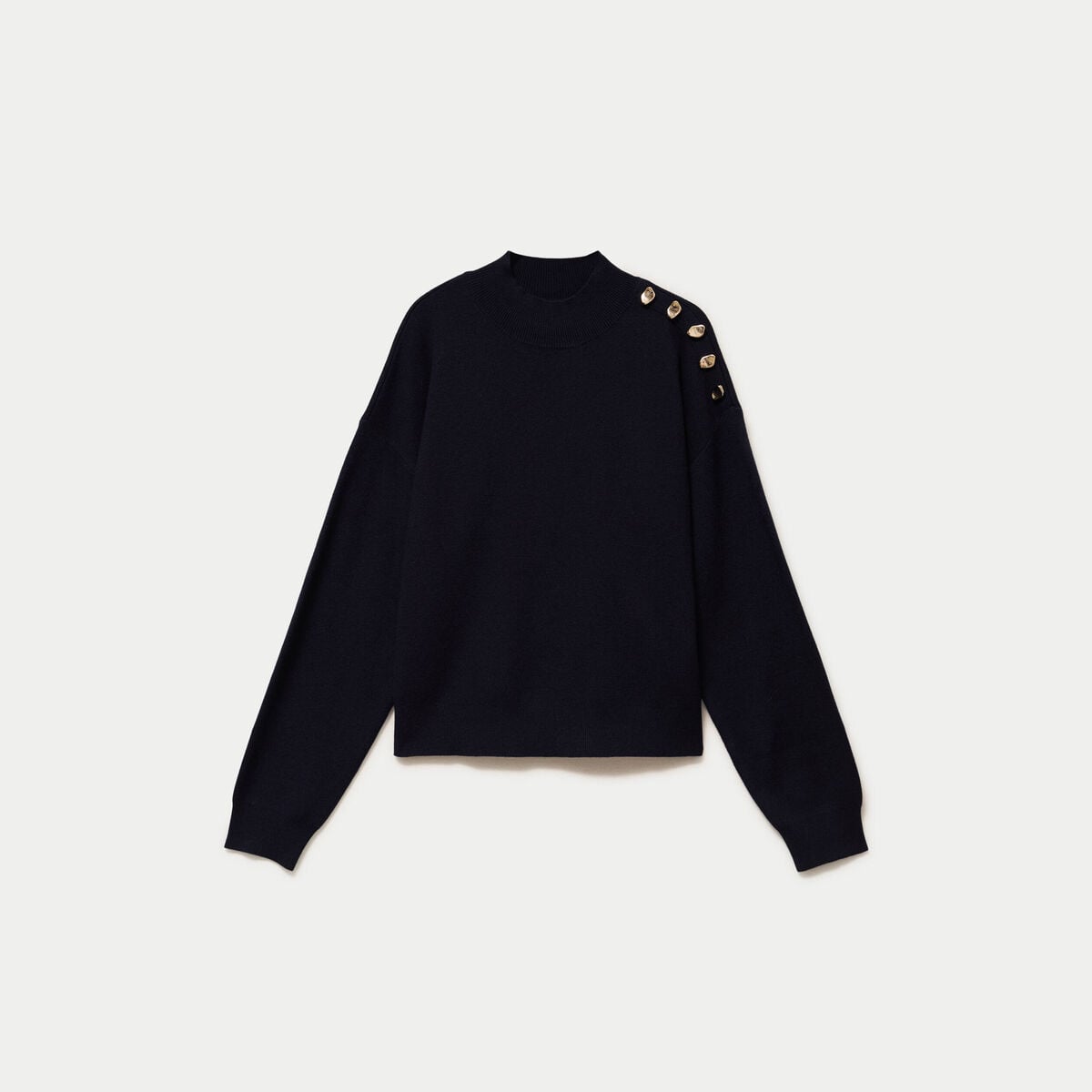 Pull col montant manches longues bleu marine femme