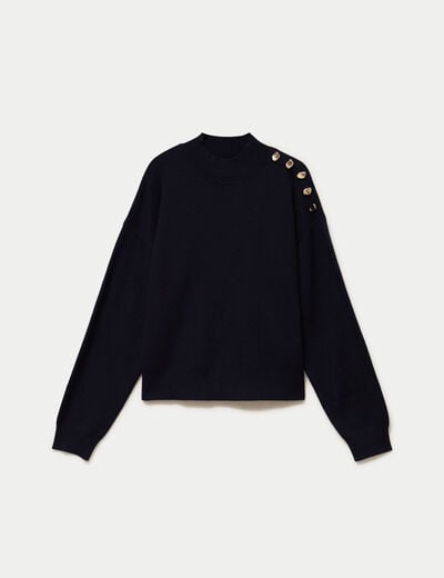 Pull col montant manches longues bleu marine femme