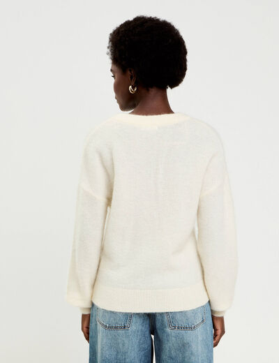 Pull duveteux ecru femme