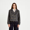 Trench court boutonn&eacute; gris femme