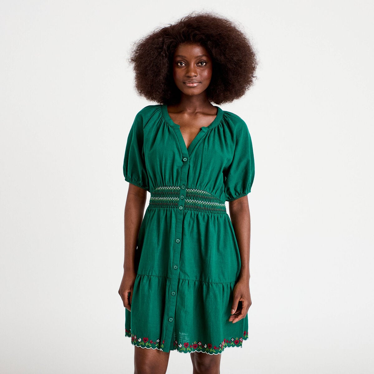 Robe courte &eacute;vas&eacute;e col am&eacute;ricain vert fonc&eacute; femme