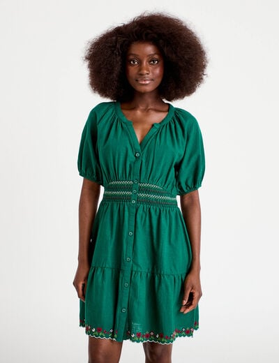 Robe courte &eacute;vas&eacute;e col am&eacute;ricain vert fonc&eacute; femme