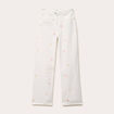 Jean wide leg taille haute &agrave; motif blanc femme