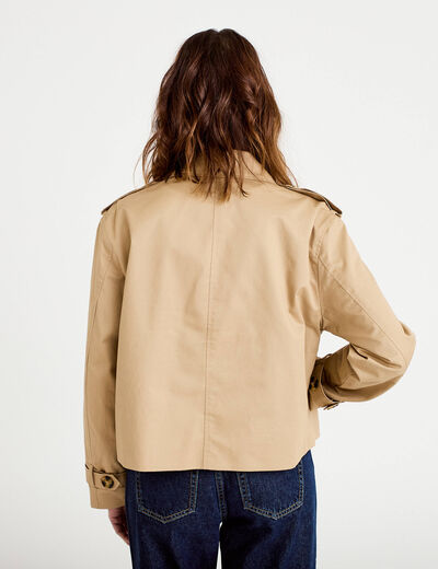 Trench droit court col tailleur sable femme