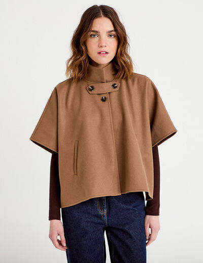 Poncho col am&eacute;ricain beige femme