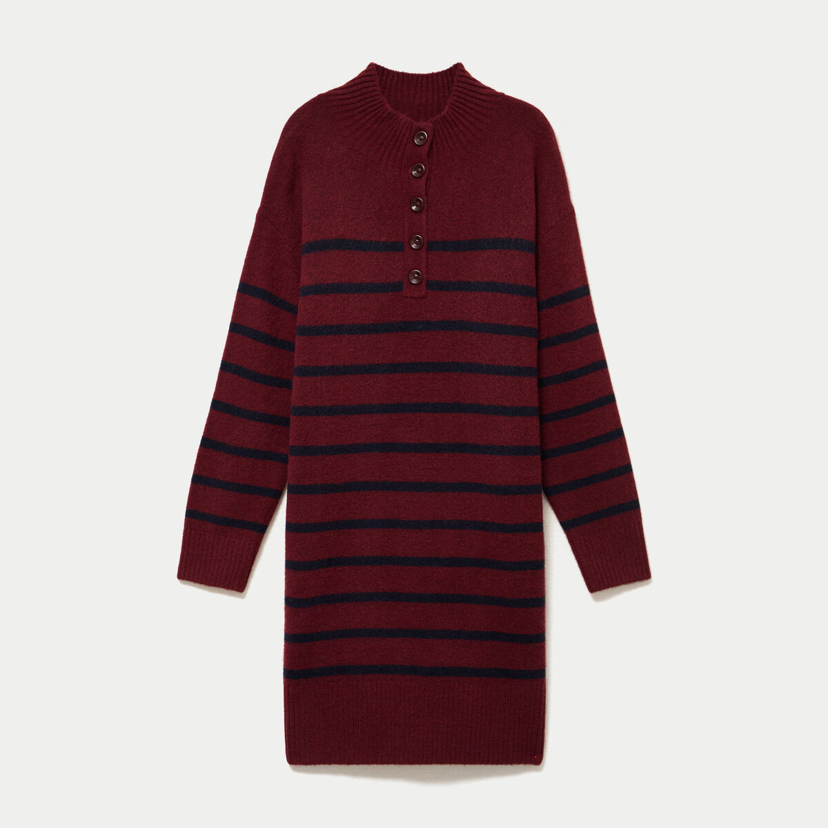 Robe pull droite manches longues 3/4 rouge fonc&eacute; femme