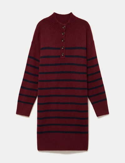 Robe pull droite manches longues 3/4 rouge fonc&eacute; femme