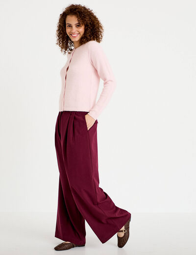 Pantalon large &agrave; pinces bordeaux femme