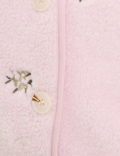 Gilet sans manches brod&eacute; effet polaire vieux rose femme