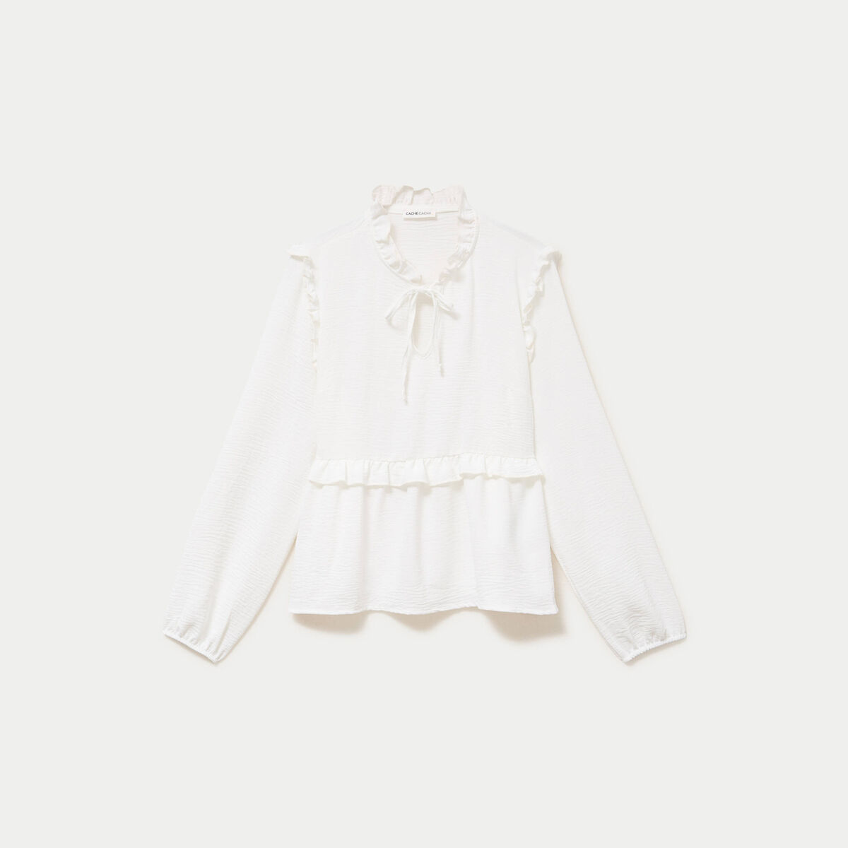 Blouse ample col montant manches longues ecru femme