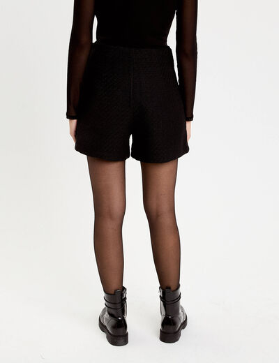 Short tweed taille haute noir femme