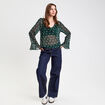 Blouse col V vert fonc&eacute; femme