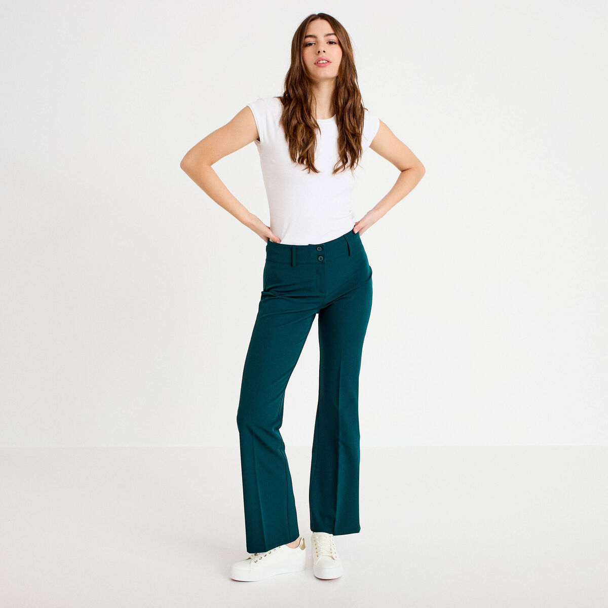 Pantalon flare vert fonc&eacute; femme
